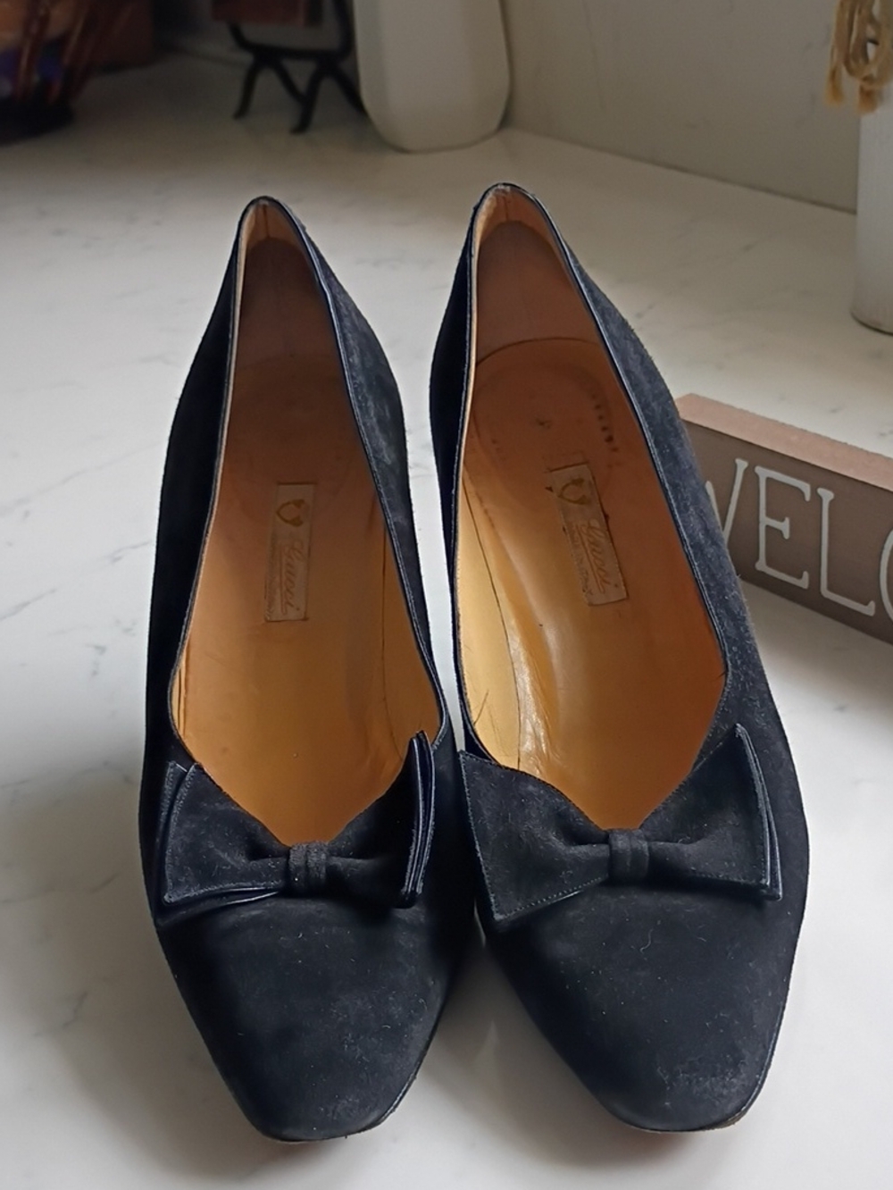 Gucci Black Suede Bow-Trim Loafers